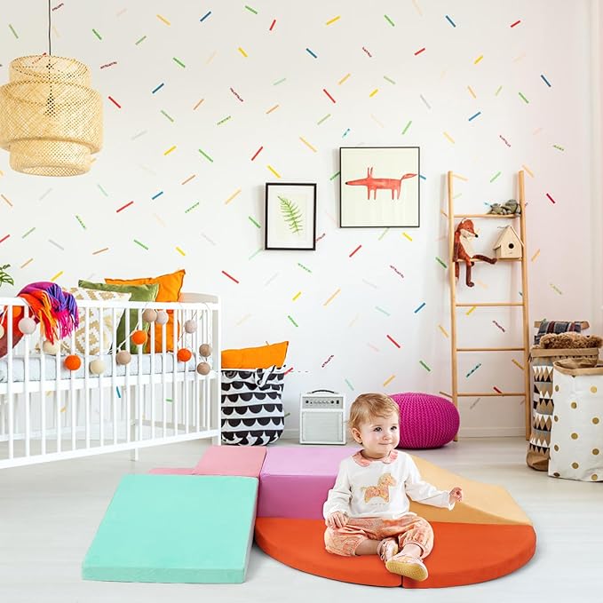 6-Piece Soft Suede Toddlers Climbing Toys, Baby Foam Climbing Blocks, Waterproof Foam Play Gym Climber Structures for Toddler Babies, Indoor Climb and Crawl Activity Play Set-CubbioJoy