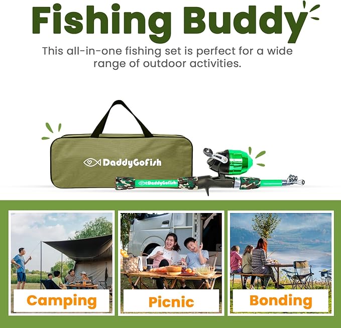 DaddyGoFish Kids Fishing Pole - Rod Reel Combo Tackle Box Starter Set - First Year Small Gear Kit for Boys Girls Toddler Youth Age Beginner Little Children-CubbioJoy