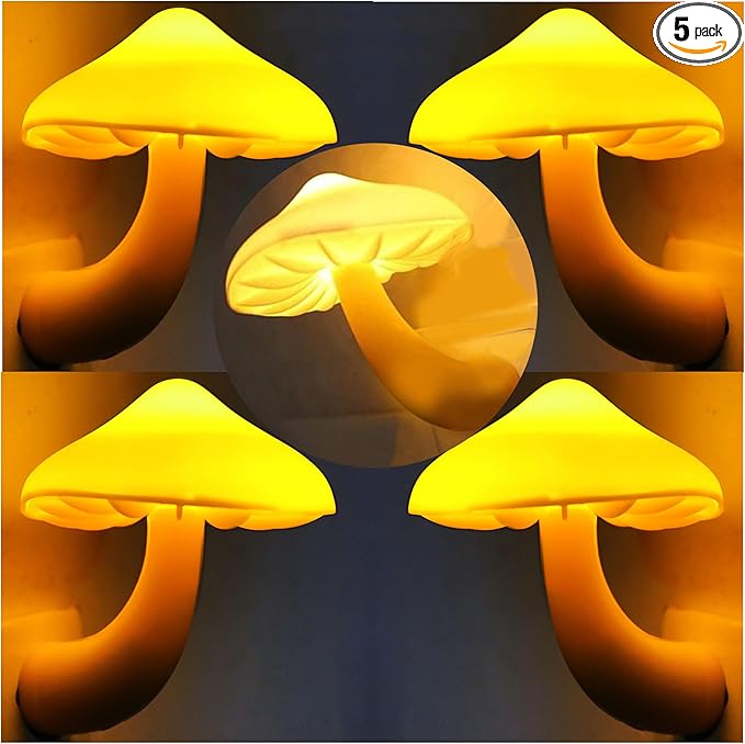 AUSAYE 5 Pack Sensor LED Night Lights Plug in Lamp Mushroom Light for Adults Kids NightLight Bedroom,Bathroom,Toilet,Hallway,Stairs,Kitchen,Basement Warm Yellow-CubbioJoy
