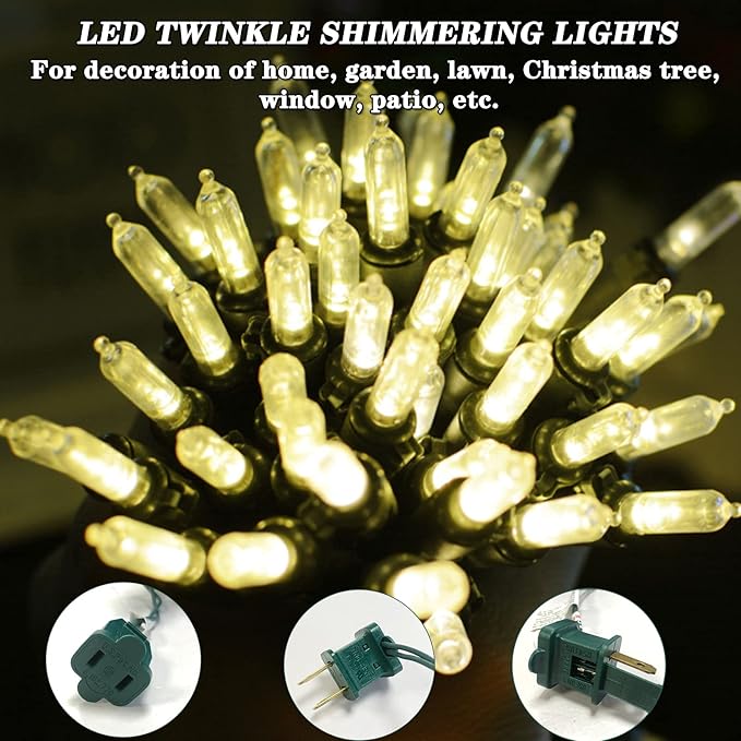 60 LED Warm White Twinkle Christmas String Lights Plug in, 15 of 60 Lights Twinkle,Connect up to 45 Sets,UL Certified 22 Ft Mini Twinkling Christmas Tree Lights,Indoor Outdoor Use-CubbioJoy