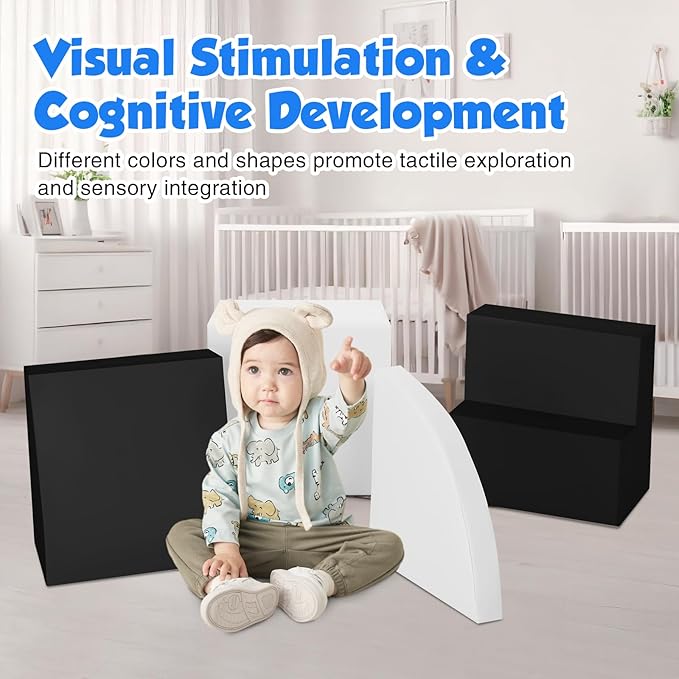 4-Piece Soft PU Leather Toddlers Climbing Toys, Baby Foam Climbing Blocks for Toddlers 3, Indoor Climb and Crawl Activity Play Set, Foam Play Gym Climbing Structures (Black and White)-CubbioJoy