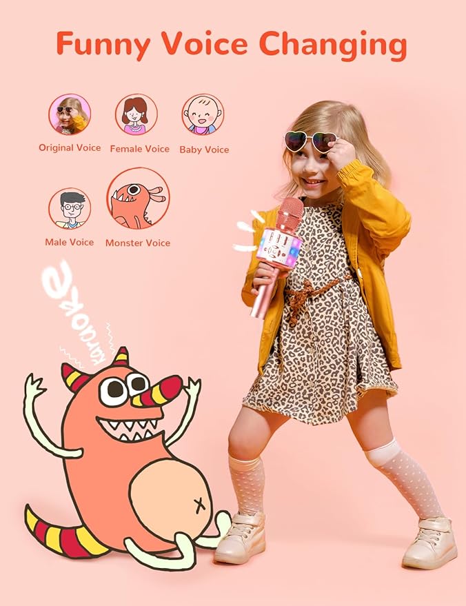 Amazmic Karaoke Microphone for Adults, Wireless Bluetooth Microphone for Singing Portable Karaoke Machine Handheld with LED Lights, Gift for Kids Adults Birthday Party, Home KTV(Rose Gold)-CubbioJoy