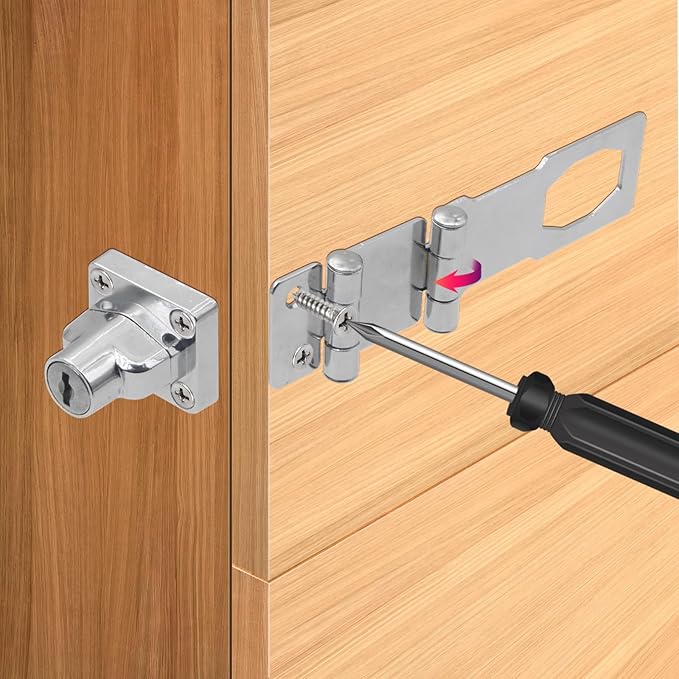 KIBBEH 1 Pack Door Lock Hasp Latchs, Collapsible Solid 304 Stainless Steel File Cabinet Lock Desk Drawer Lock, for 90 Degree and 180 Degree Drawers, Dabinets, Doors, Flip Barn Door (Universal Key)-CubbioJoy