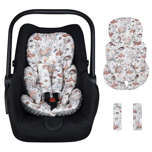 Infant Car Seat Insert, Car Seat Head Support Baby Girls Boys, Soft & Reversible Newborn Carseat Insert Cushion with 2 Strap Covers, for Stroller, Swing, Bouncer (Gray Animals)-CubbioJoy