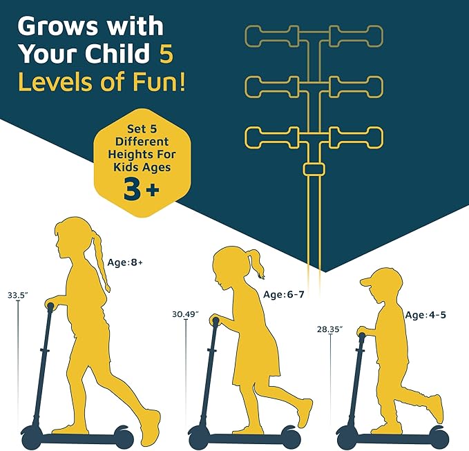 3-Wheel Kids Scooter with Multi-Color Lights on Deck & Wheels – 5-Height Adjustable Handlebar, Wide Anti-Slip Deck, Child Safety Certified, Boys & Girls Ages 3+ Supports Up to 150 lbs-CubbioJoy