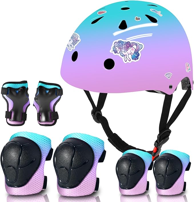Adjustable Kids Bike Helmet with Knee & Elbow Pads Set, Color Gradient Design for Boys and Girls Aged 3-14+, for Skateboarding, Scooter, Roller & Inline Skating, Longboard-CubbioJoy