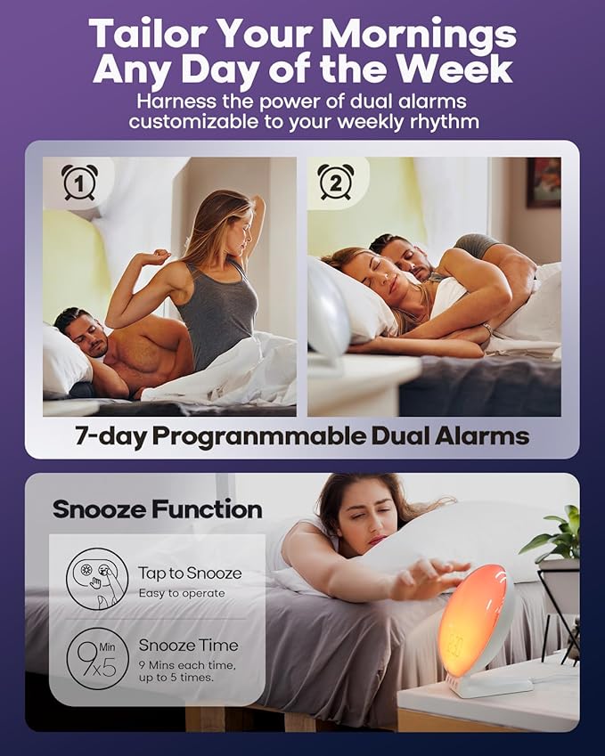 Dekala Sunrise Alarm Clock with 3-in 1 Wireless Charging Station, White Noise Sound Machine, 11 Light & 15 Sounds, Alarm Clocks for Heavy Sleepers Bedroom, Compatible with Apple Watch/Airpods/iPhone-CubbioJoy