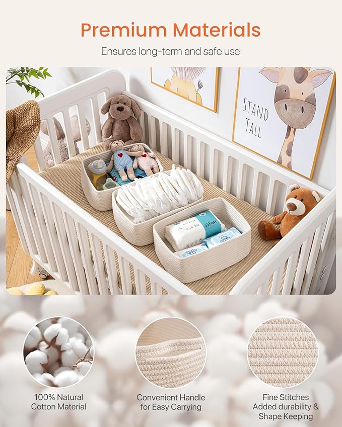 KALLAX Small Woven Basket, 13.5 x 9.5 x 5 Inches, Storage Basket for Organizing, Cute Small Rope Shelf Closet Cube Storage Bins Baskets for Shelves, Dog Toy Gift Baskets Empty, 3 Packs, Off White-CubbioJoy