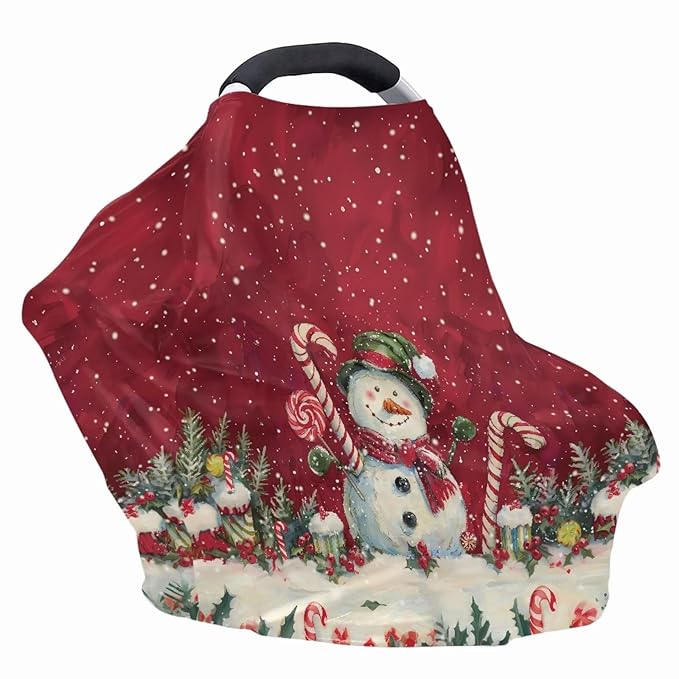 Binienty Snowman Car Seat Covers for Baby Boys Girls Infants,Christmas Snowman Carseat Canopy Cover Stretchy Breathable Babies Stroller Cover Canopies,Baby Shower Gifts-CubbioJoy