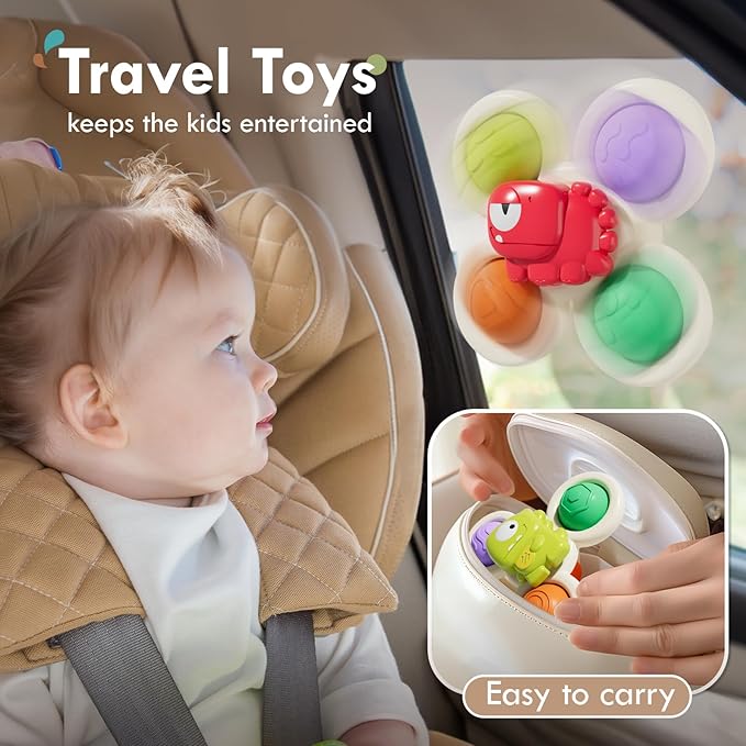 ALASOU 3PCS Pop Suction Cup Spinner Toys for 1 Year Old Boy Girl|Novelty Spinning Tops Toddler Toys Age 1-2|Sensory Baby Bath Toy for Toddlers 1-3|12 18 Months Boy Birthday Gift for Infant-CubbioJoy