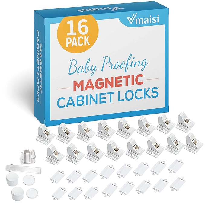 16 Pack Child Safety Magnetic Cabinet Locks - Vmaisi Children Proof Cupboard Baby Locks Latches - Adhesive for Cabinets & Drawers and Screws Fixed for Protection-CubbioJoy