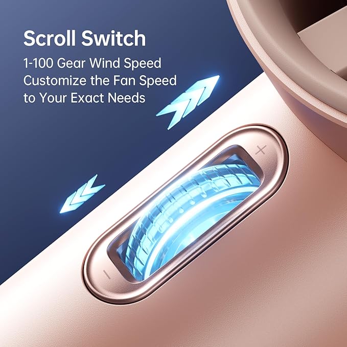 JISULIFE Portable Handheld Fan, Speed(1-100) Adjustable Turbo Mini and 3600mAh Battery Rechargeable Personal Fan, Digital Display, Gifts for Women Men Travel/Camping/Outdoor-Pink-CubbioJoy