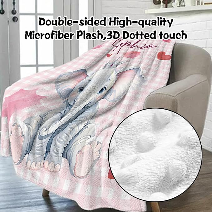 Custom Nursery Crib Bedding Set: Personalized Name 4 Piece Pink Checkered Elephant Pattern Baby Crib Sets for Girls - Toddler Double Layer Blanket Set, Comfortable Crib Bed Sheets for Baby Toddlers-CubbioJoy