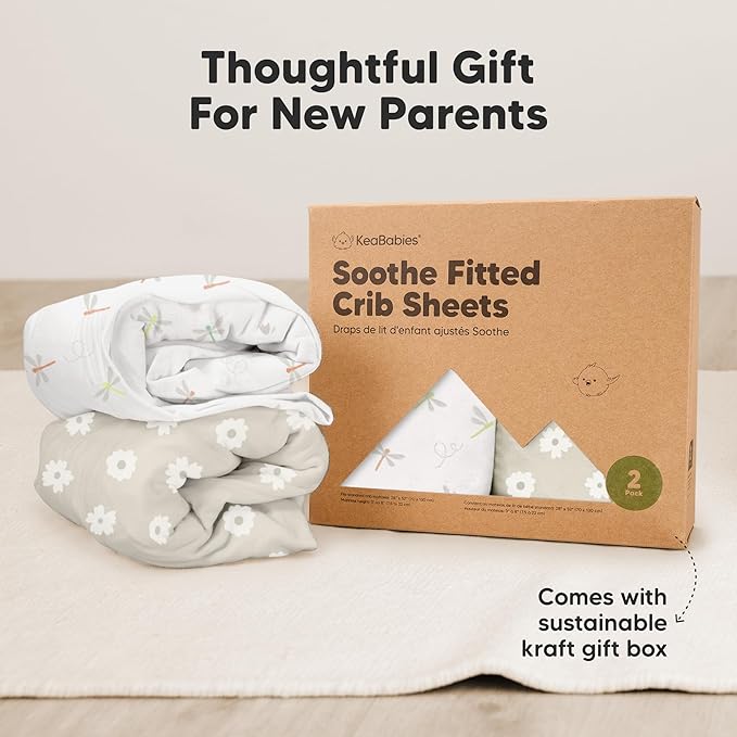 KeaBabies 2-Pack Organic Crib Sheets for Boys, Girls - 52x28 Fitted Crib Mattress Sheet Neutral, Breathable Jersey Cotton Cover for Baby Bed, Toddler Mattress, Soft & Cute Prints (Meadow)-CubbioJoy