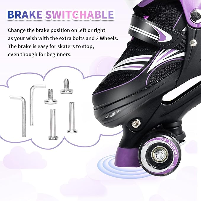 Adjustable 4 Size Kids Roller Skates With Light up Wheels for Girls Ages 5-8-12, Safe and Fun Illuminating Skates for Kids, Toddlers, Boys-CubbioJoy