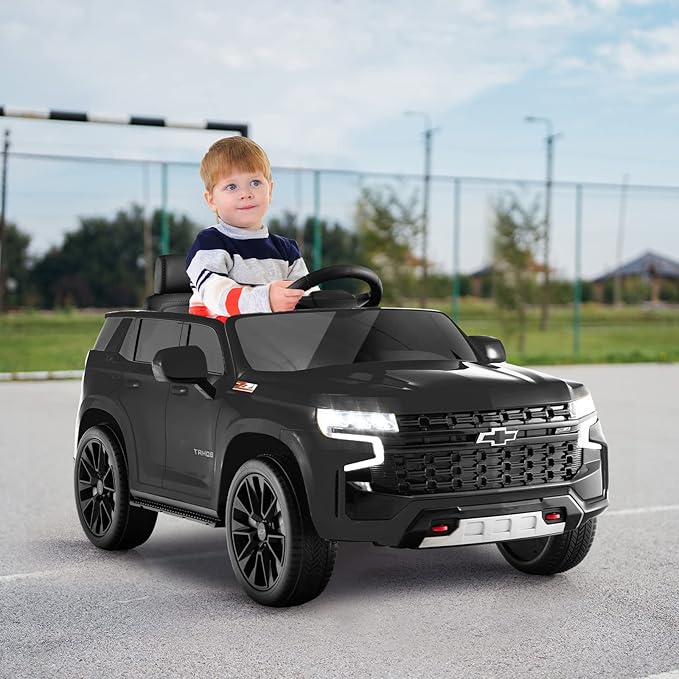 Costzon Ride on Car, 12V Licensed Chevrolet Tahoe Battery Powered Electric Vehicle w/ 2.4G Remote Control, High/Low Speed, Music, Lights, MP3/USB/FM, Spring Suspension, Electric SUV for Kids (Black)-CubbioJoy