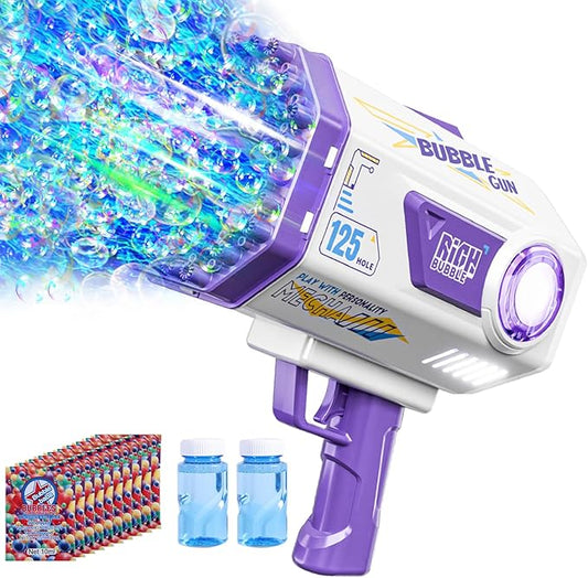 BOMOCO Bubble Gun,125 Holes Bubble Machine Bubbles for Kids 3-12,Bubble Blaster Gun with Bubble Solution Summer Outdoor Bubble Toys Birthday Wedding Halloween Party Favors Gifts Bubble Maker,Purple-CubbioJoy