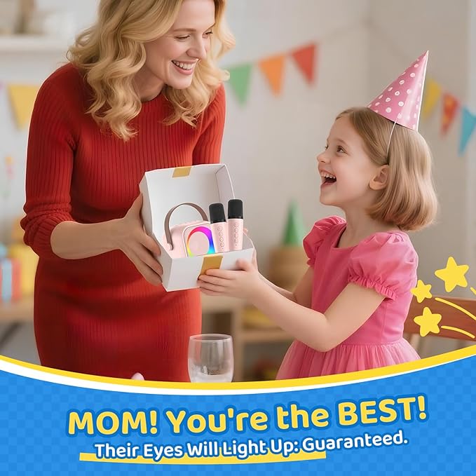 Karaoke Machine for Kids, Toys for 3-12 Years Old Girls Gifts, Kids Karaoke Microphone Machine Toy, Best Fun Christmas Birthday Gifts for 5 6 7 8 9 10 11 Years Teens Girl Boys Pink 2 Mic-CubbioJoy