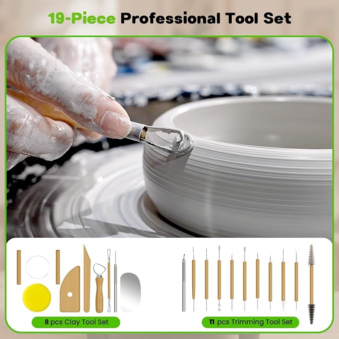 Alldeer 11-inch Pottery Wheel, 350W Electric Ceramic Forming Machine with Detachable Basin, 0-300RPM Foot Pedal Control, 19PCS Complete Clay Tool Kit for Professional Potters and Adult Crafters-CubbioJoy