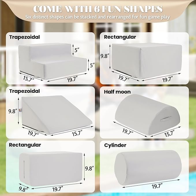 jela Foam Blocks 6Pcs Soft Play Equipment Waterproof Fabric, UV Resistant Toddler Climbing Toys Indoor& Outdoor Soft Play Climbing for Toddlers, Lightweight Climbing Blocks for Babies, Kids (Sand)-CubbioJoy