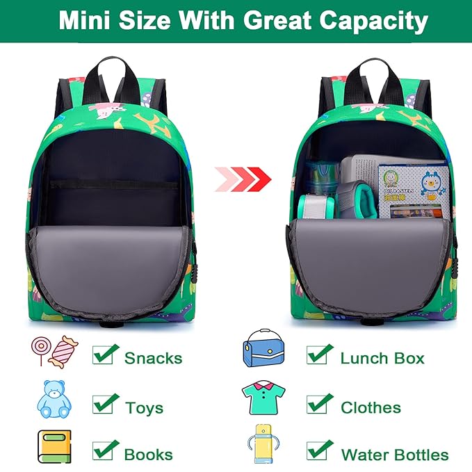 Accmor Toddler Backpack Leash with Anti Lost Wrist Link, Cute Mini Child Walking Harnesses Keep Kids Close Back Pack Rope Tether Rein for Baby Boys (Green/Dino)-CubbioJoy