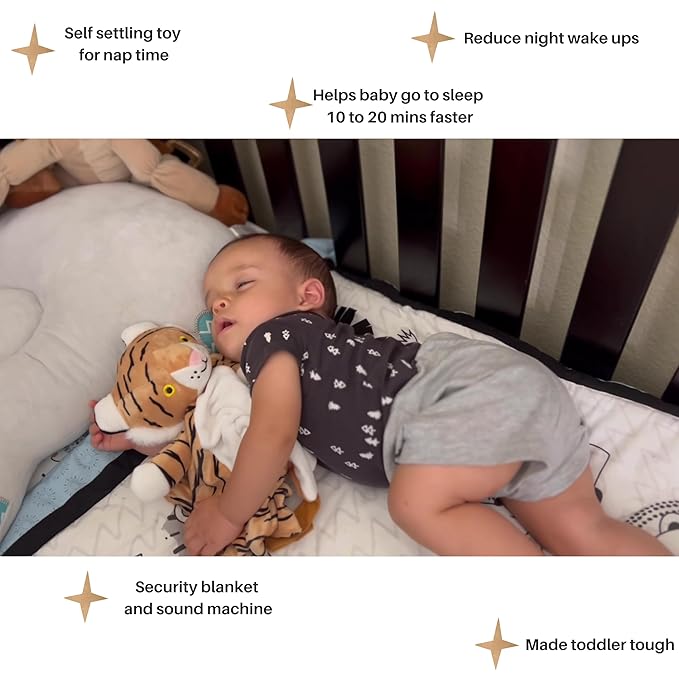 4-in-1 Sound Machine, Baby Lovey, Blanket - White Noise & Lullaby Plush Tiger - Calms & Reduces Wakeups, Helps Toddler Sleep Longer - Proven Sleep Aid -Musical BPA-Free, Machine Washable Newborn Gift-CubbioJoy