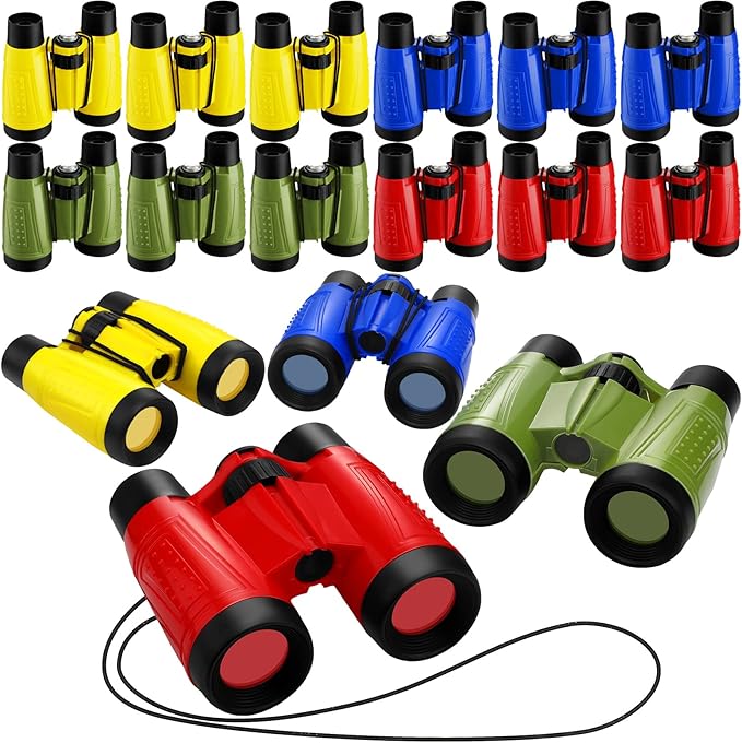 Deekin 16 Toy Binoculars for Kids with Neck String Learning Novelty Binocular Bulk Jungle Safari Hunting Party Favor for Explorer Gifts Bird Watching Camping Hunting, 4.3 x 4.1 Inch(Multicolor)-CubbioJoy