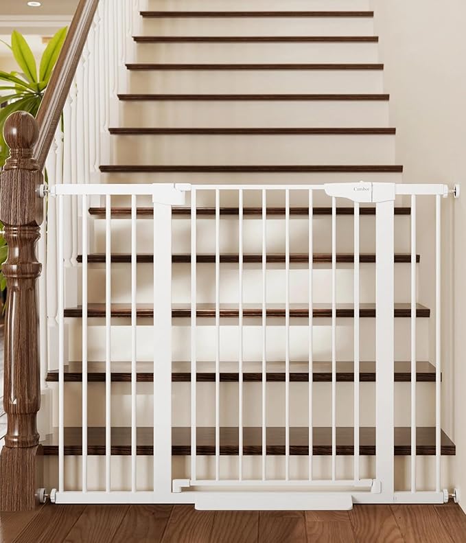 Cumbor 36" Extra Tall Baby Gate for Stairs, 29.7-48" Wide Dog Gates for Doorways, Auto Close Safety Gate for Babies and Pets, Easy Install, Pressure Mounted, Fits Doorways, Stairs, Entryways, White-CubbioJoy