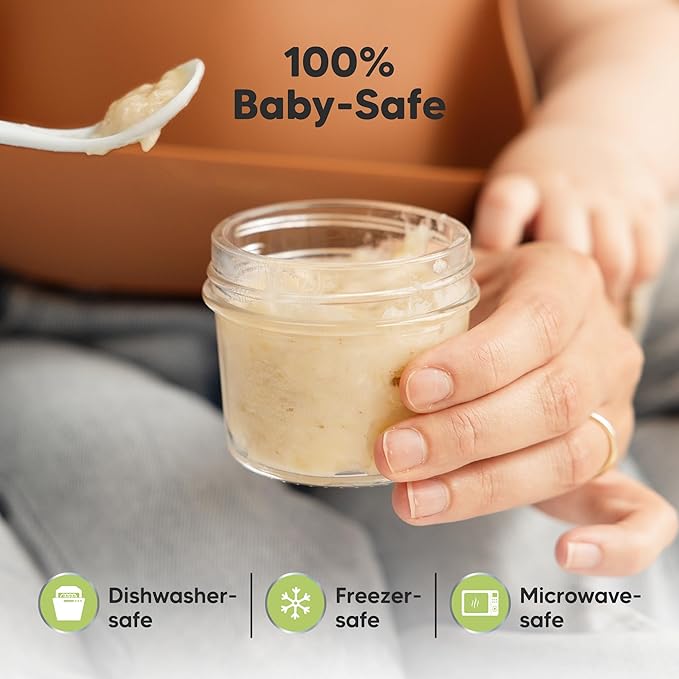 KeaBabies 12pk 4oz Glass Baby Food Containers with Lids - Leak-Proof, Microwavable Small Glass Jars, Baby Purees & Toddler Snack Storage Containers, BPA-Free, Dishwasher & Freezer Safe (Terracotta)-CubbioJoy