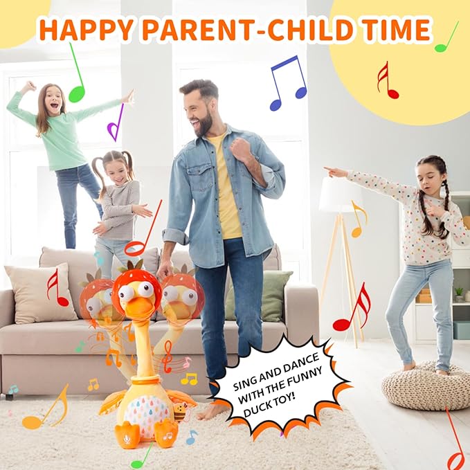 Jollybaby Plush Talking Singing Dancing Musical Strawberry Duck Toy for Toddlers 1-3 Just Like Cactus Toy, Music Mimicking Interactive Toys for Crawling Kids, Sensory Gift for Baby 0-6-12 Month-CubbioJoy