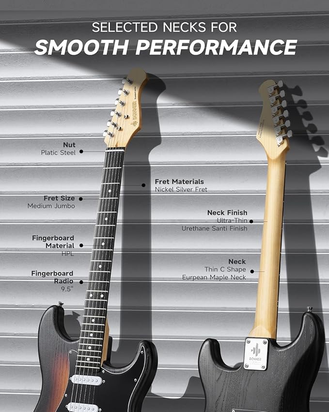DONNER DST-80 Electric Guitar 39” Beginner Electric Guitar Kit with Amp, Classic SSS Pickup Complete with Gig Bag, Tuner, Capo, Strap, Picks, and Free Online Lessons, Red Tea Burst-CubbioJoy