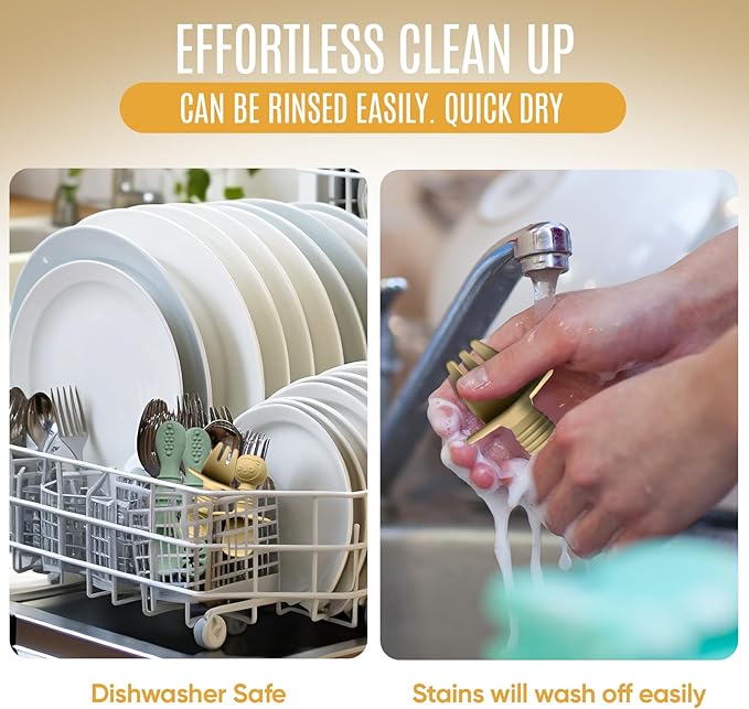 4pc Silicone Baby Spoons Self Feeding Baby Utensils 6-12 Months - 3 Baby Spoon - 1 Baby Fork - Toddler Cutlery Set - BPA Free, Dishwasher Safe - Baby Eating Essentials (Green/Yellow) - Small-CubbioJoy