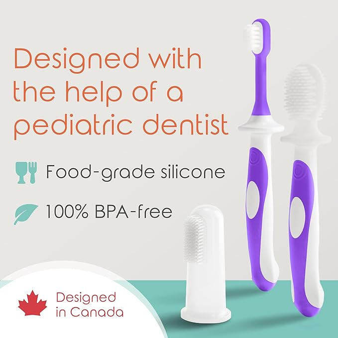 Cherish Baby Care Baby Toothbrush & Toddler Toothbrush Set (0-2 Years) - BPA-Free & Safety-Tested, 2023 Award Winner, Food-Grade Silicone (Purple)-CubbioJoy