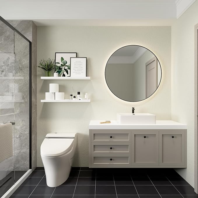 23.6 Inches Long Floating Shelves Wall Mounted, 2 Set Modern White Wall Shelf for Bedroom, Nursery Book Shelf with Lip, Picture Ledge Shelf for Wall Decor Living Room Bathroom Kitchen- White-CubbioJoy