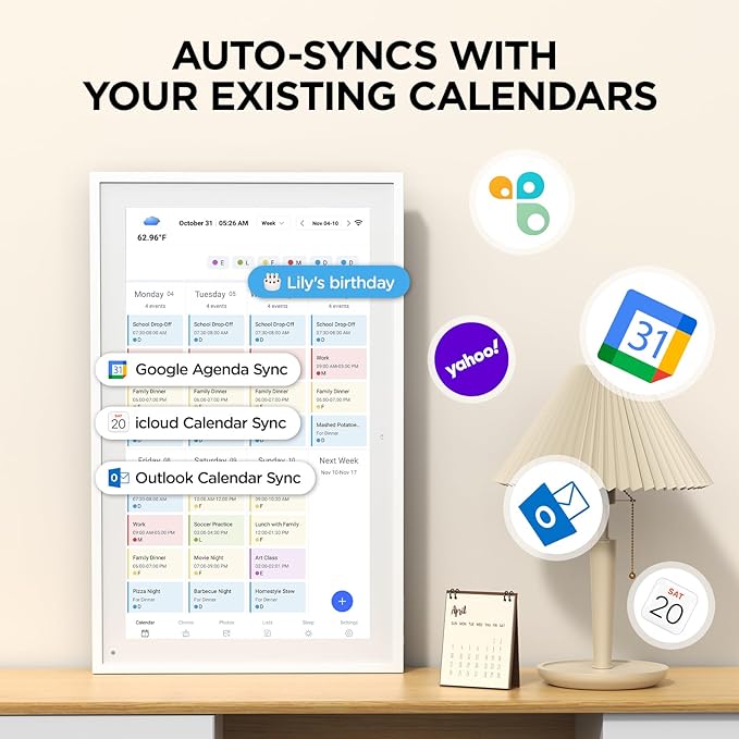 21.5 Inch Smart Digital Calendar, Wall Electronic Calendar, 1920 * 1080 IPS Full HD Touch Screen Display for Family Meal Planner Support - Streamline Household Organization-CubbioJoy