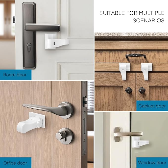Child Proof Door Lever Lock - 2 Pack - Door Locks for Kids Safety - Door Knob Child Proof - Baby Proofing 3M Adhesive - Door Handle Child Proof - Baby Safety Locks for Toddlers - White-CubbioJoy