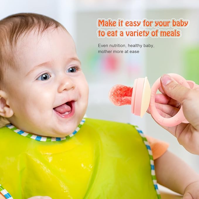 Baby Solids/Frozen Fruit Feeder Pacifier, Infant Teether Toy 4M+, BPA-Free Silicone Pouch & Nipple, Safely Introduce Solids, Teething Relief, 2-Pack (Pig Lulu - Blue Pink, S/M/L)-CubbioJoy