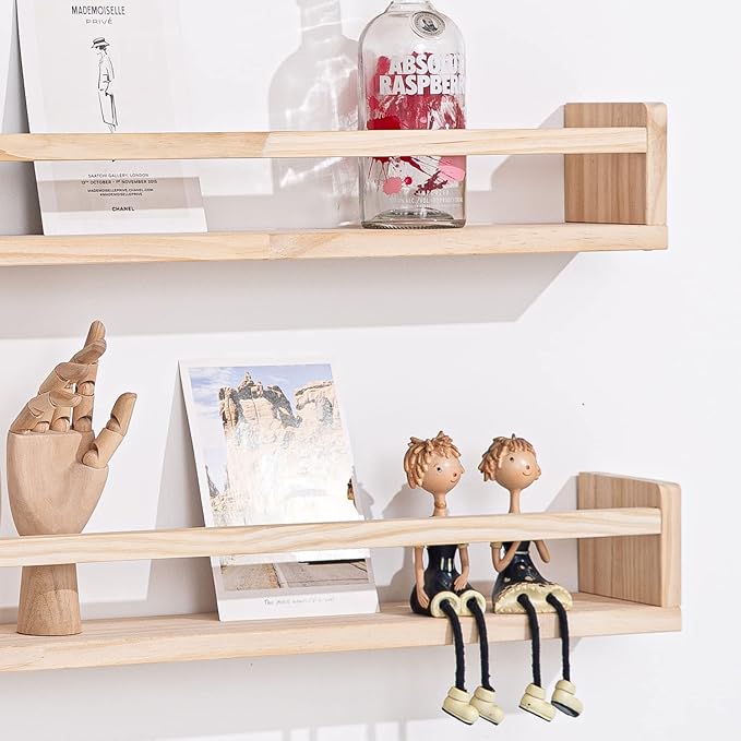 AZSKY Natural Wood Nursery Shelves Floating Wall Book Shelves Nursery Kids Baby Toddler Room Décor 36 in Bookshelf for Toy Picture Display a Set of 3 Same Sizes-CubbioJoy