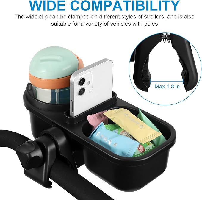 Accmor Stroller Cup Holder with Tray, Universal Cup Holder, Bike Bottle Holder, 360° Rotatable Large Caliber Drinks Holder for Stroller, Bike, Wheelchair, Walker-CubbioJoy