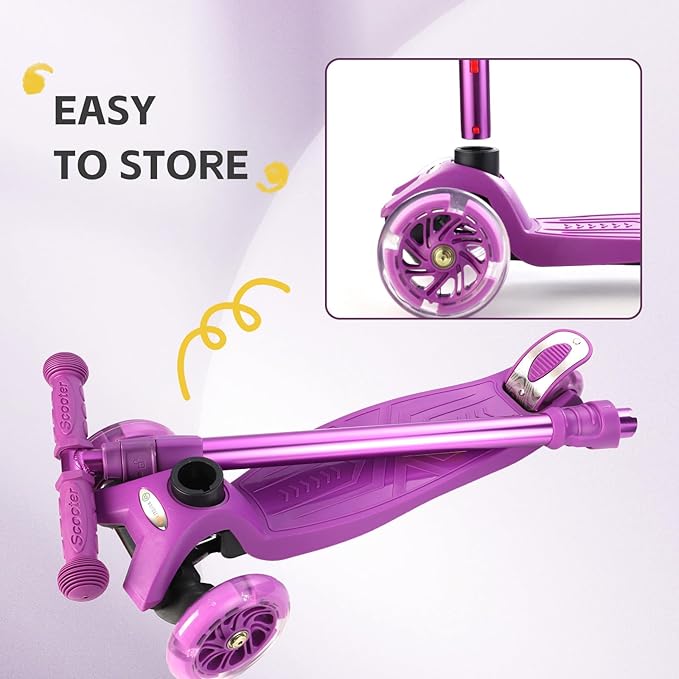 3 Wheel Scooter for Kids Ages 6-12,Kids Scooter with Light Up Wheels, Sturdy Deck Design, and 4 Height Adjustable Suitable for Kid Ages 3-12-CubbioJoy