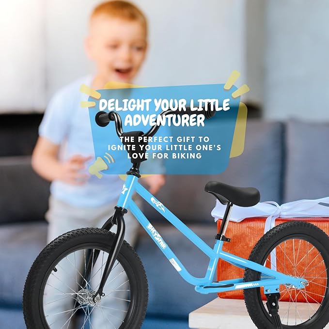 16 Inch Kids Balance Bike for 5-8 Year Old, BMX Kids Bike with No Pedals, Air Rubber Tires, Footrests, Adjustable Height for Big Kids, Boys, Girls-CubbioJoy