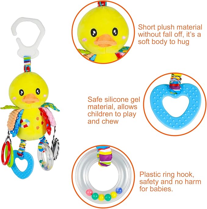Baby Stroller Car Seat Toys for Infant with Teether Hanging Rattle, Clip on Stroller, Soft Plush Baby Toys for Boys and Girls 3-12 Months-CubbioJoy