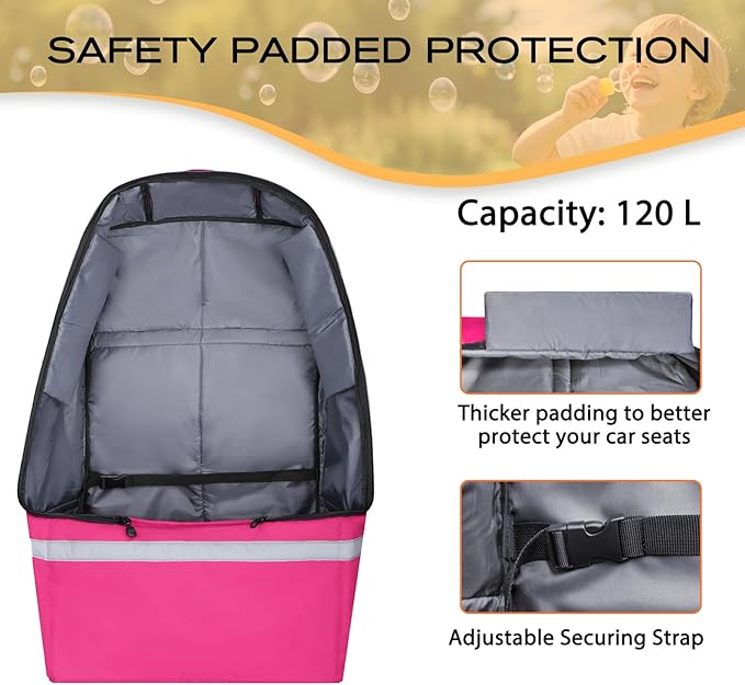 Car Seat Travel Bag for Airplane,Infant Seat Travel Bag with Shoulder Strap,Padded Car Seats Backpack with Reflective Stripes,Large Carseat Carrier Bag Travel Car Seat Cover,Pink-CubbioJoy