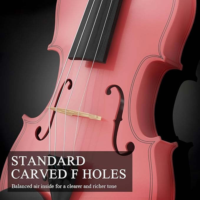 4/4 Beginner Violin for Adults, Complete Full Size Violin Kit with Portable Case, Bow, Rosin, Pink-CubbioJoy
