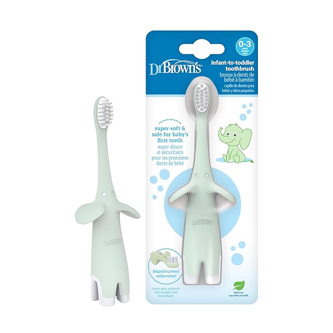 Dr. Brown's Infant-to-Toddler Toothbrush, Elephant, Mint, 0-3 Years-CubbioJoy
