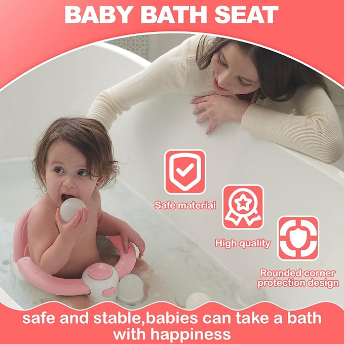 Baby Bath Seat, Bath Seat for Baby 6 Month & up, Baby Bath tub Seat with Suction Cups, Non-Slip, Detachable, Pink-CubbioJoy