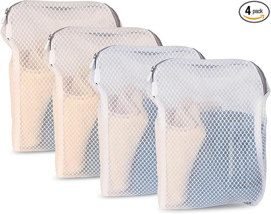 4 Pack Mesh Laundry Bag Mesh Laundry Bags Laundry with Handle for Washing Socks, Baby Items, Lingerie, Travel Garments (WHITE, 4)-CubbioJoy