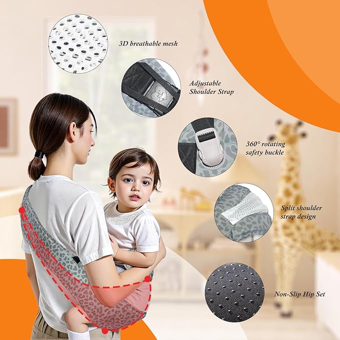 Baby Carrier Newborn to Toddler-Adjustable Baby Sling Carrier,Toddler Carrier for 25-60lbs,Comfortable Baby Sling for Hands-Free Carrying (Ash-Blue Leopard Print)-CubbioJoy