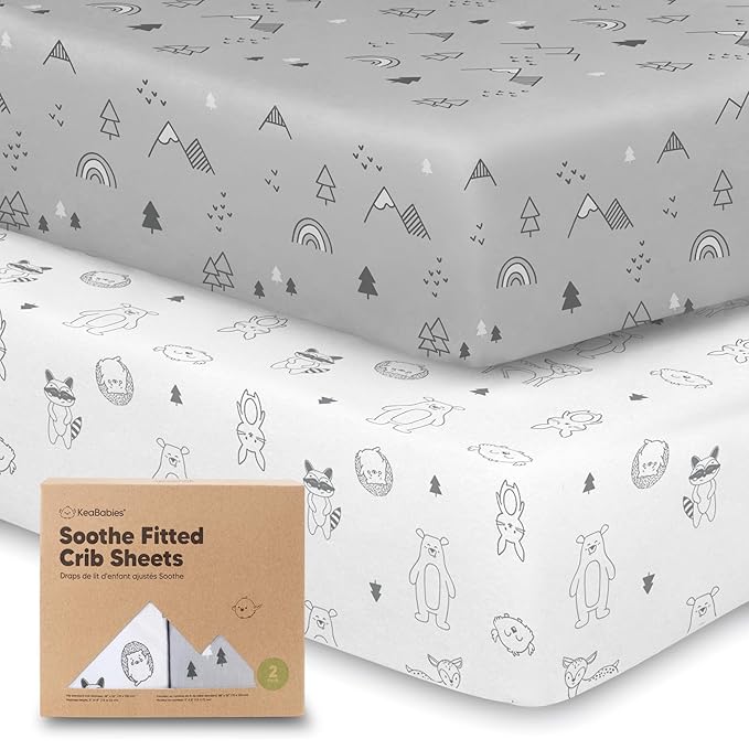KeaBabies 2-Pack Organic Crib Sheets for Boys, Girls - 52x28 Fitted Crib Mattress Sheet Neutral, Breathable Jersey Cotton Cover for Baby Bed, Toddler Mattress, Soft & Cute Prints (Woodland)-CubbioJoy