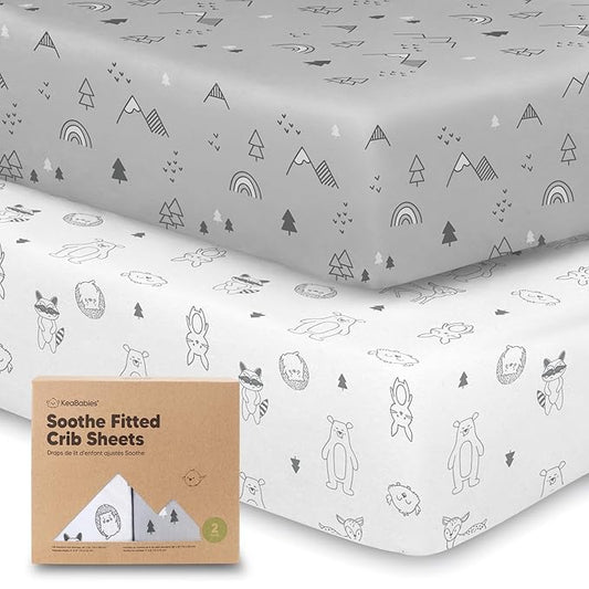 KeaBabies 2-Pack Organic Crib Sheets for Boys, Girls - 52x28 Fitted Crib Mattress Sheet Neutral, Breathable Jersey Cotton Cover for Baby Bed, Toddler Mattress, Soft & Cute Prints (Woodland)-CubbioJoy